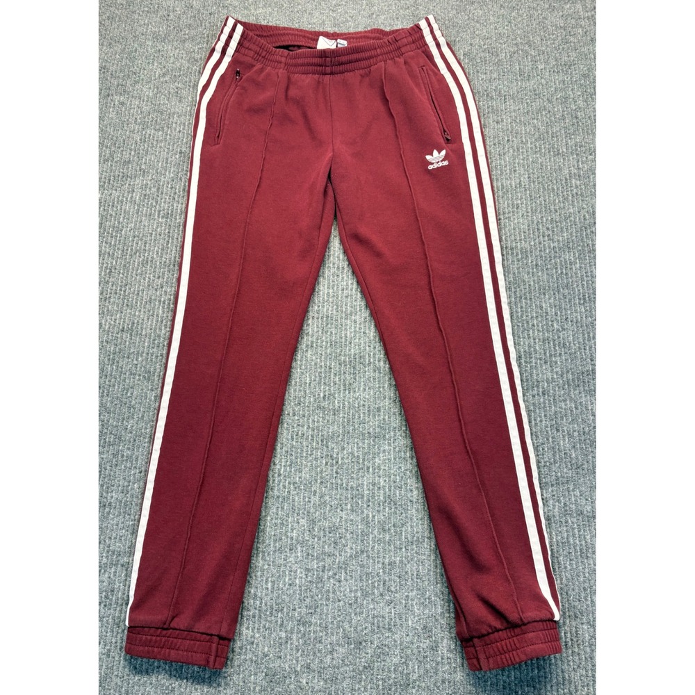 Adidas Originals Women Maroon Burgundy 3 Stripe Track Pants Joggers Size M